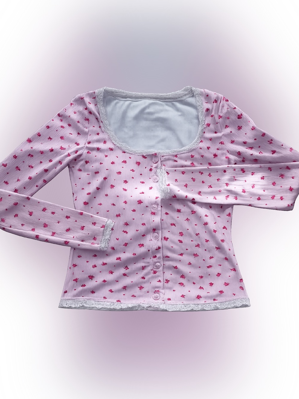 Women’s Pink Floral Lace-Trim Top 💗